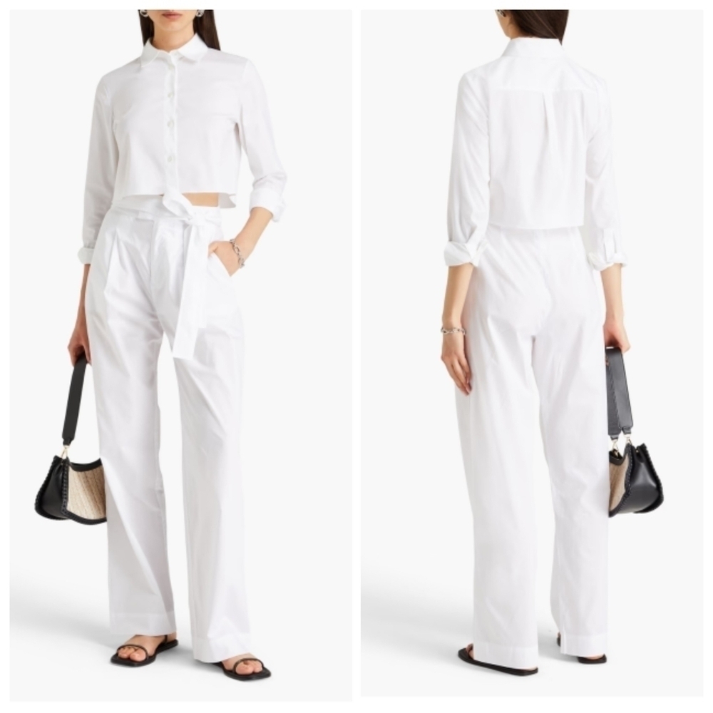 New NAADAM Pleated High Rise 100% Cotton Poplin Wide Leg White Pants Small/4 US